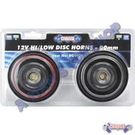 HORN 12 VOLT DISC HIGH & LOW TONE 90MM