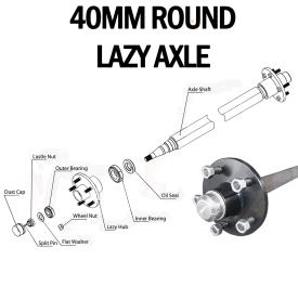 AXLE 1650MM x 40MM ROUND W/ FORD HUBS
